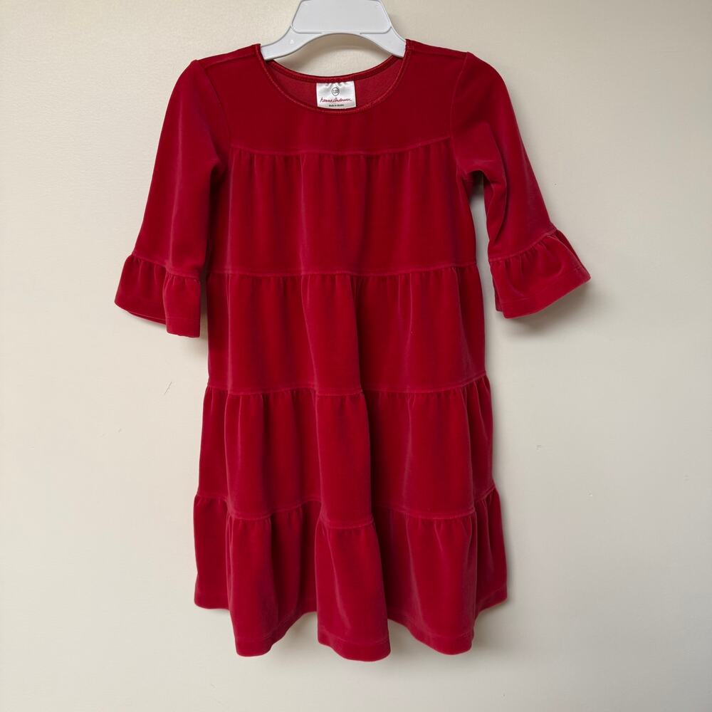 Hanna Andersson Love 2 Twirl Red Velour Tiered Dress Size 110 (US 5)
